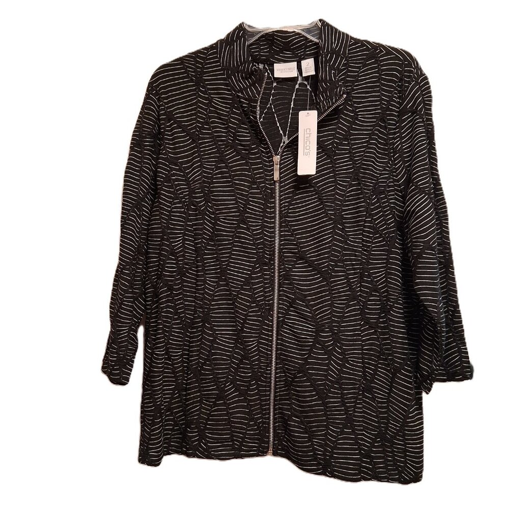 WEEKENDS Chico’s Black & White Textured Jacket Size 2 / US L/12 with Zipper NWT